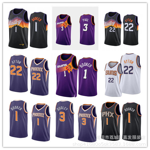Foreign trade wholesale basketball jersey sun team 1 Booker 3# Paul 22# Aiton Nash Barkley embroidered jersey