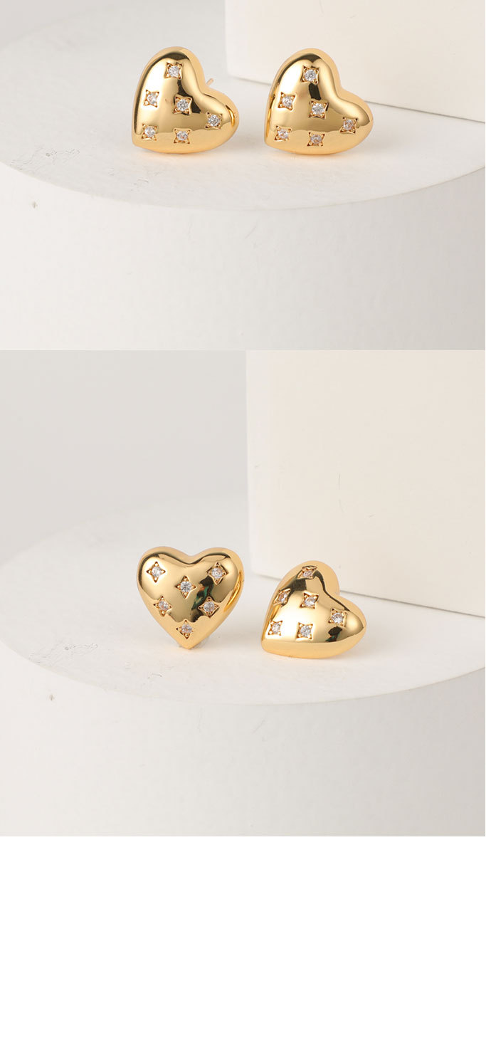 Fashion Heart Shape Copper Ear Studs Zircon Copper Earrings display picture 2