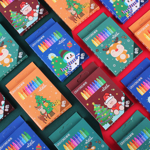 Cartoon Christmas 8-color crayon set coloring graffiti art brush primary school student painting set Christmas gift