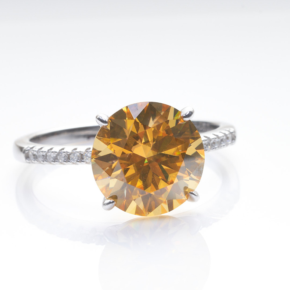 TK caliente amarillo gris anillo de moissanita incrustado en plata anillo de moissanita de corte transfronterizo caliente