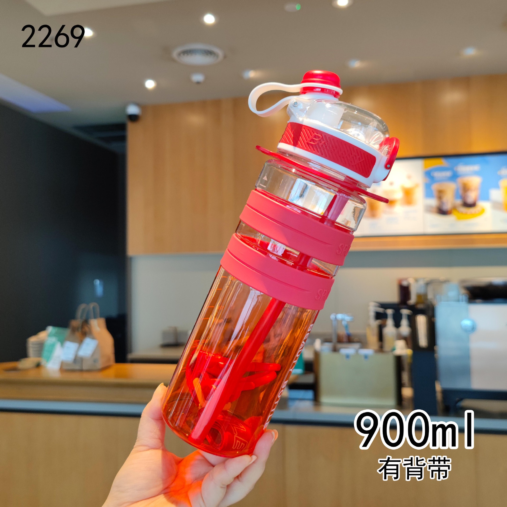 Nuevo estilo de deportes al aire libre fitness botella de agua doble colorido verano correa portátil taza de agua de plástico botella de lectura para estudiantes