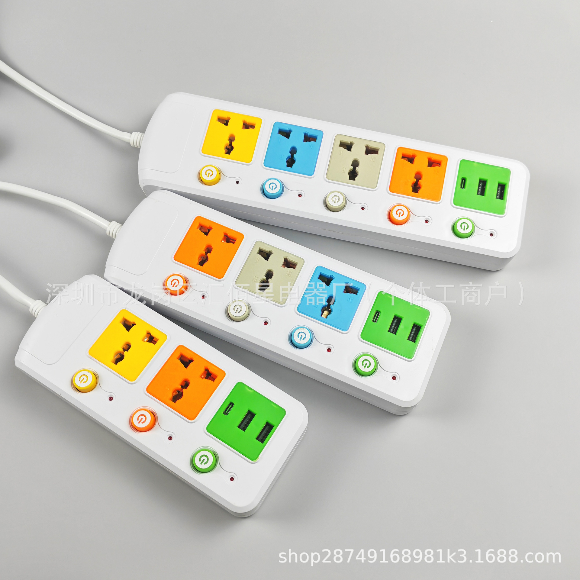 非洲排插多彩万能孔插座带Type-C 单控万能孔欧标排插 英标接线板