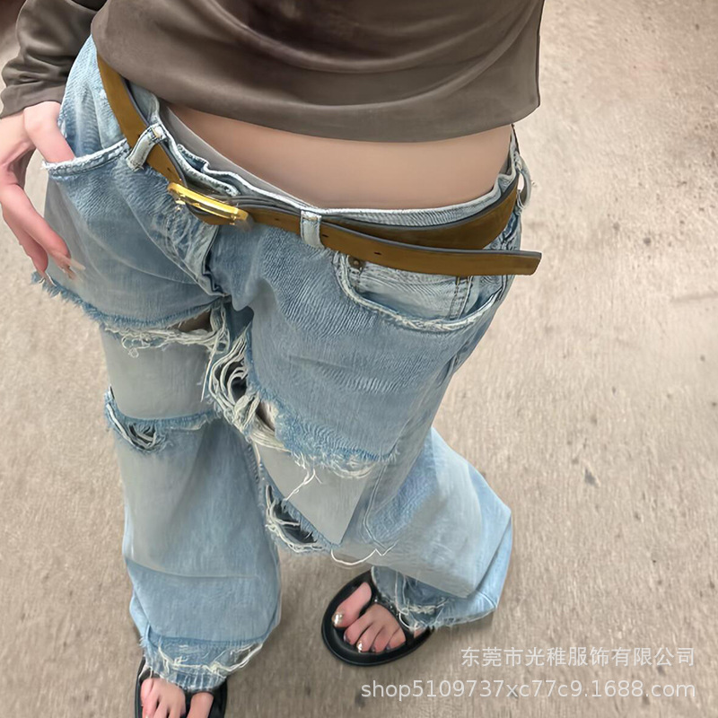 26 New Spring and Summer Ripped Straight-Leg Vintage Jeans