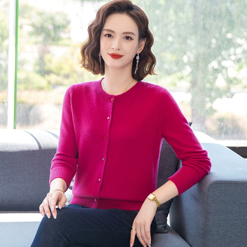 Трикотажный кардиган женский свитер с круглым вырезом куртка осень 100 чистый кардиган мама свободный топ