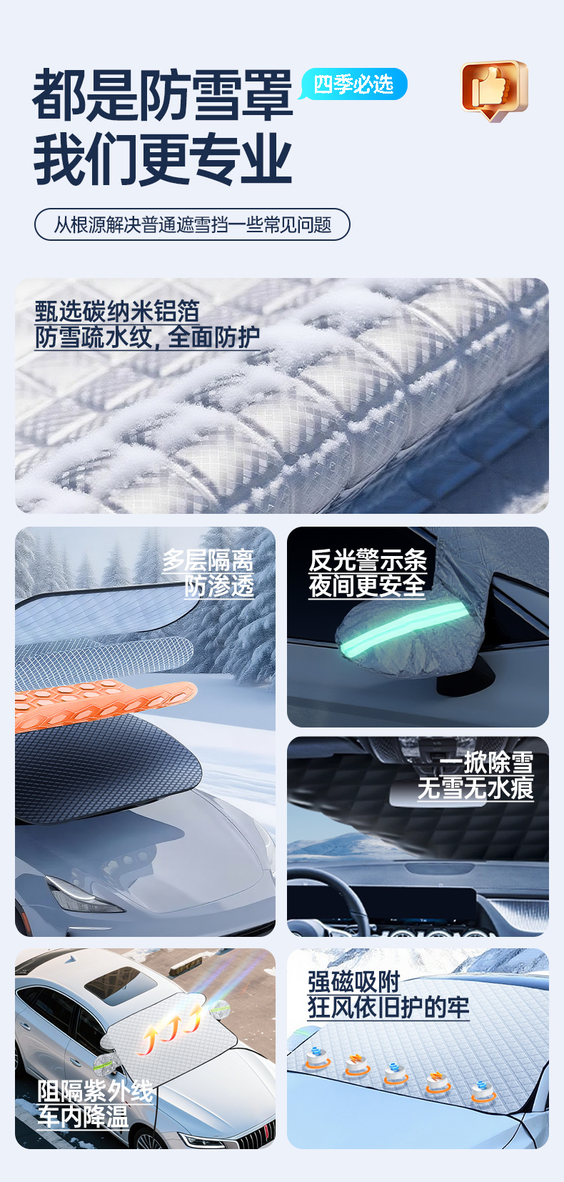 Car Snow Cover, Sunshade, Front Windshield Frost Protection Cover, Magnetic Thickened Half-Cover Car Cover, Anti-Snow, Anti-Frost, Anti-Icing for Winter