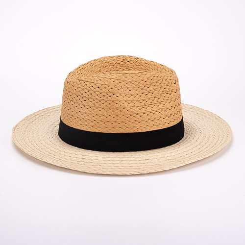 New fashionable and simple spring and summer sun protection raffia flat top hat for women travel beach flat top straw hat