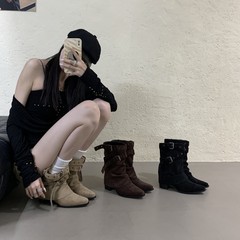 美式辣妹皮带扣裤管靴短筒靴女靴2025秋新款小众设计短靴西部靴