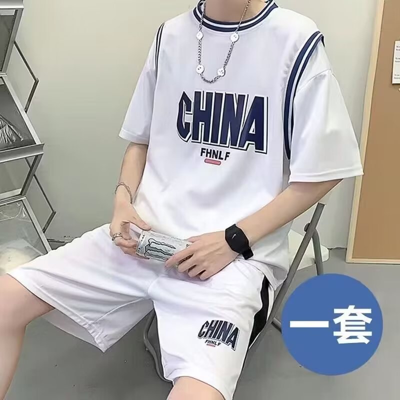 Basketball Suit suit Male Summer Student Suit Matching Sports Teenager plus size Quick-drying Breathable Short-sleeved Shorts Running