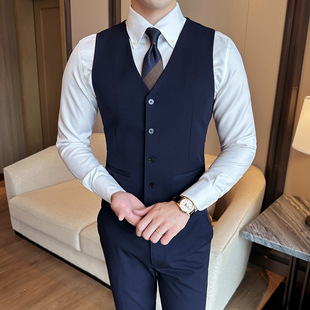 Foreign Trade 2025 New Casual Solid Color Vest Business Formal Men's Korean Style Slim Suit Vest