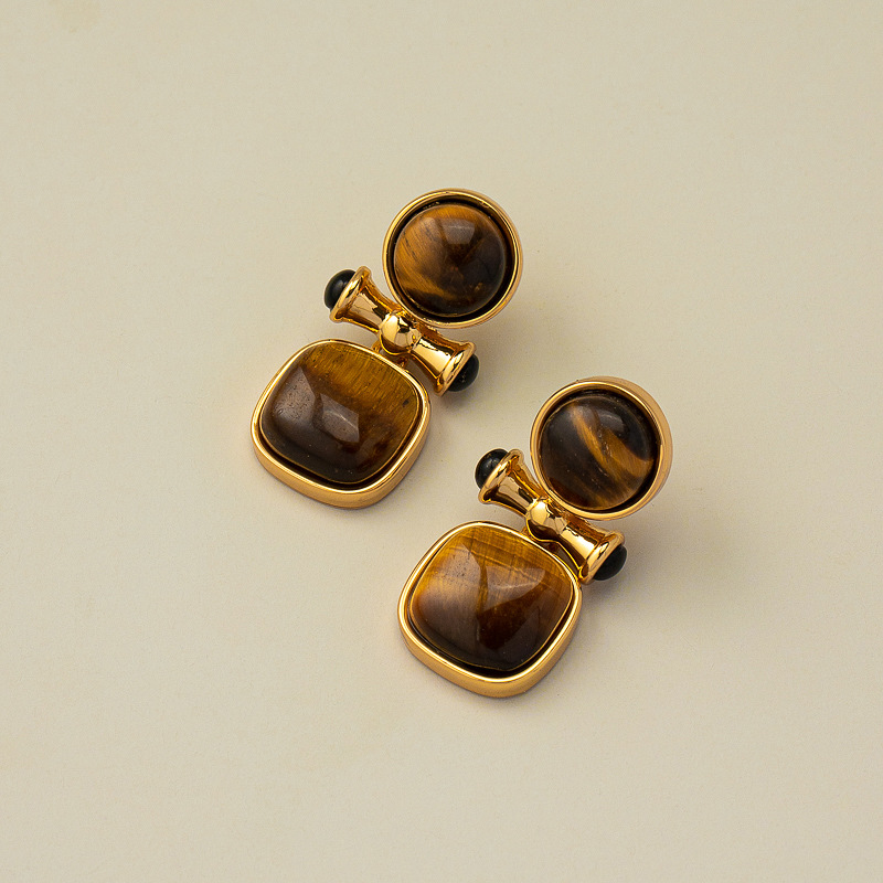 Square Pattern Women's Gender 1 Pair Retro Square Inlay Alloy Rhinestones Ear Studs