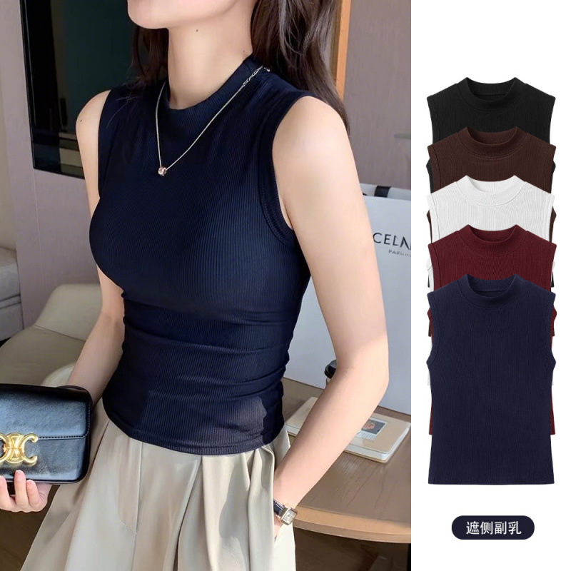 2025 Early Autumn New Style Swan Neck Small Stand-Up Collar Vest Knitted Pure Color Versatile Fashionable Outer Wear Bottoming Sleeveless Vest