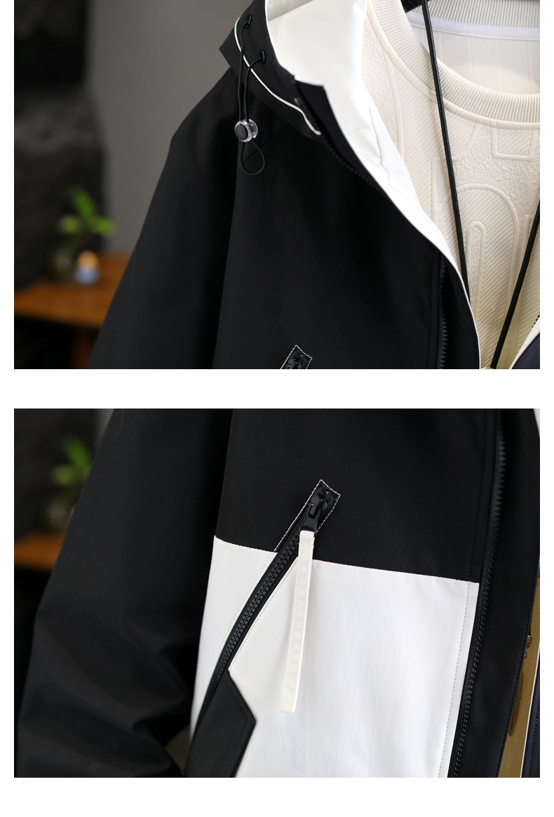 Men's autumn and winter plush and thickened work clothes jacket with a trendy contrasting color patchwork casual winter_voghion.com