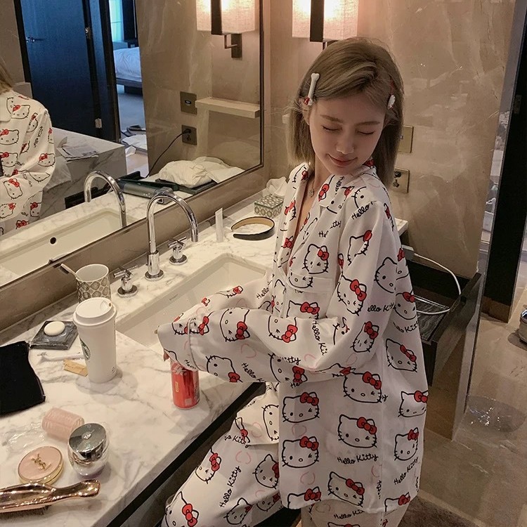 Katie's New Silk Silks and Satins Pajamas for Women Spring and Autum Ice Silk Long-Sleeved Trousers Can Be Worn as Home Clothes Sets