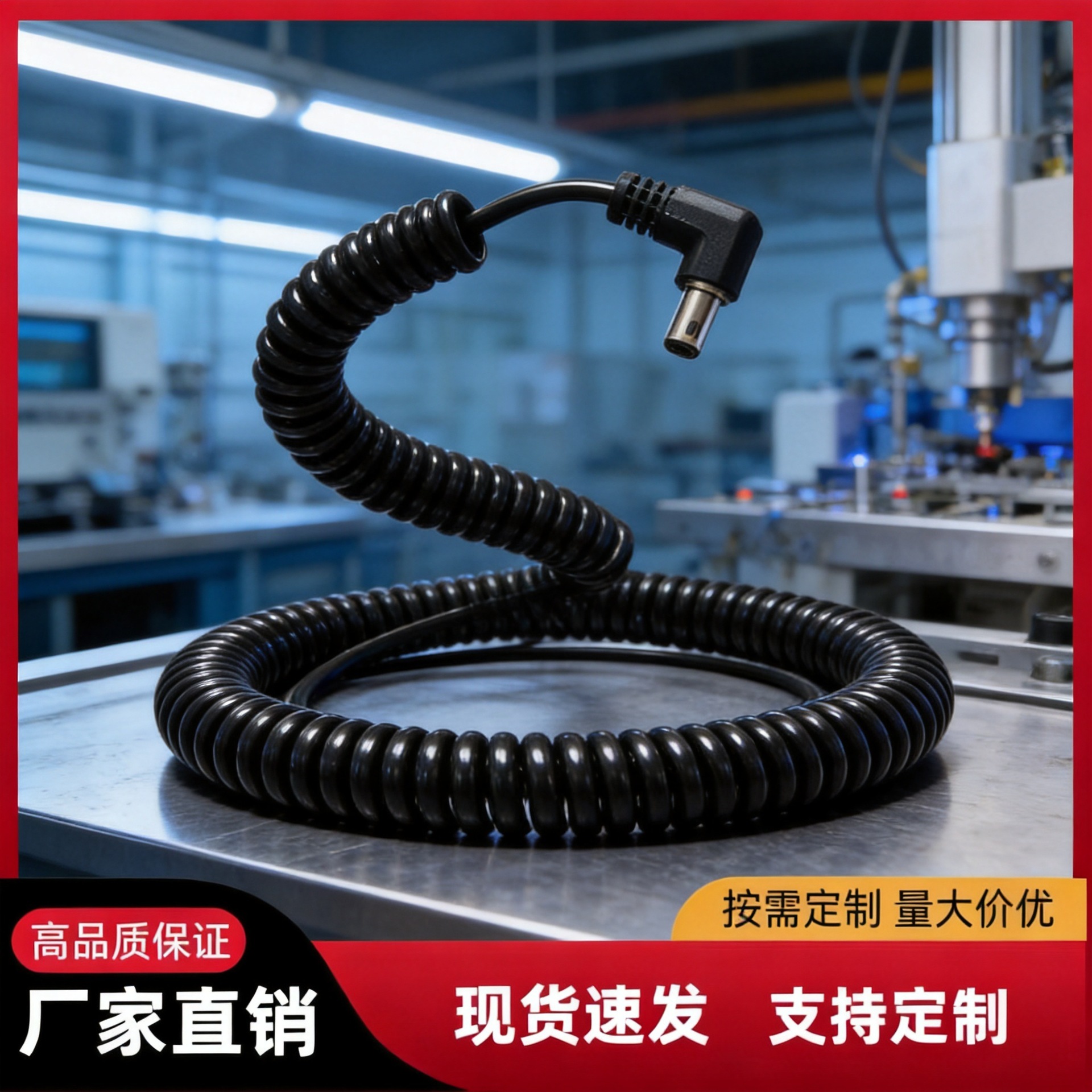 PU弹簧伸缩线DC弯头车载医疗设备螺旋电源线医疗设备专用弹簧线
