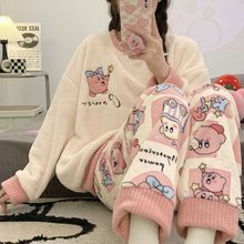 睡衣女冬珊瑚绒韩版学生可爱长袖秋冬季加厚法兰绒大码家居服套装