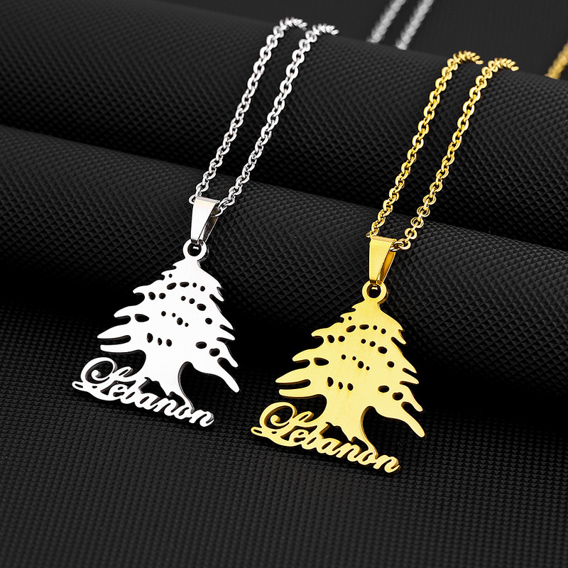 Amazon's Best-Selling Titanium Steel Lebanese Emblem Pendant Necklace Fashionable Glossy Titanium Steel Couple Necklace