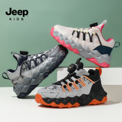 Jeep童鞋2025秋新款皮面防水运动鞋舒适轻便女童运跑步鞋旋转纽扣