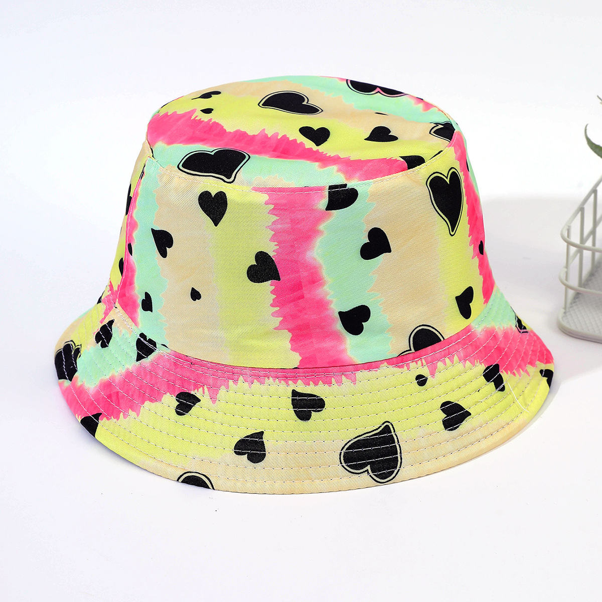 Sombrero para el sol primavera y verano de las mujeres teñido con lazo color a juego sombrero de cuenca transfronterizo moda coreana simple amor pescador sombrero para el sol verano de las mujeres