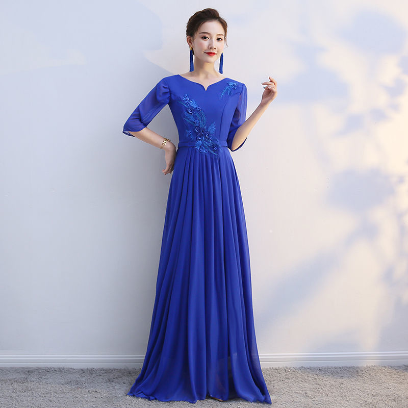 大合唱团演出服女长款中老年中国风优雅晚礼服主持人服装学生朗诵|undefined