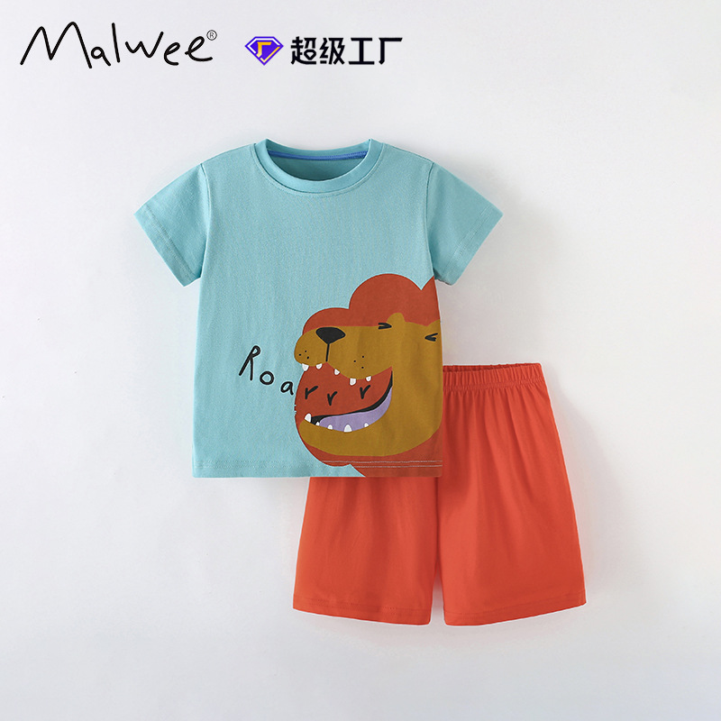 Cross-border for malwee boys T-shirt suit summer new European and American children's round neck short sleeve two-piece set