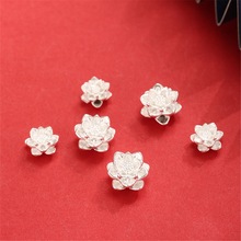 足银999小莲花3D硬银横穿隔珠穿孔手工DIY串珠材料手链配件银饰