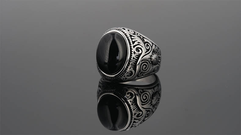 Natural Stone Inlay Material Retro Geometric Titanium Steel Plating Natural Stone Unisex Rings