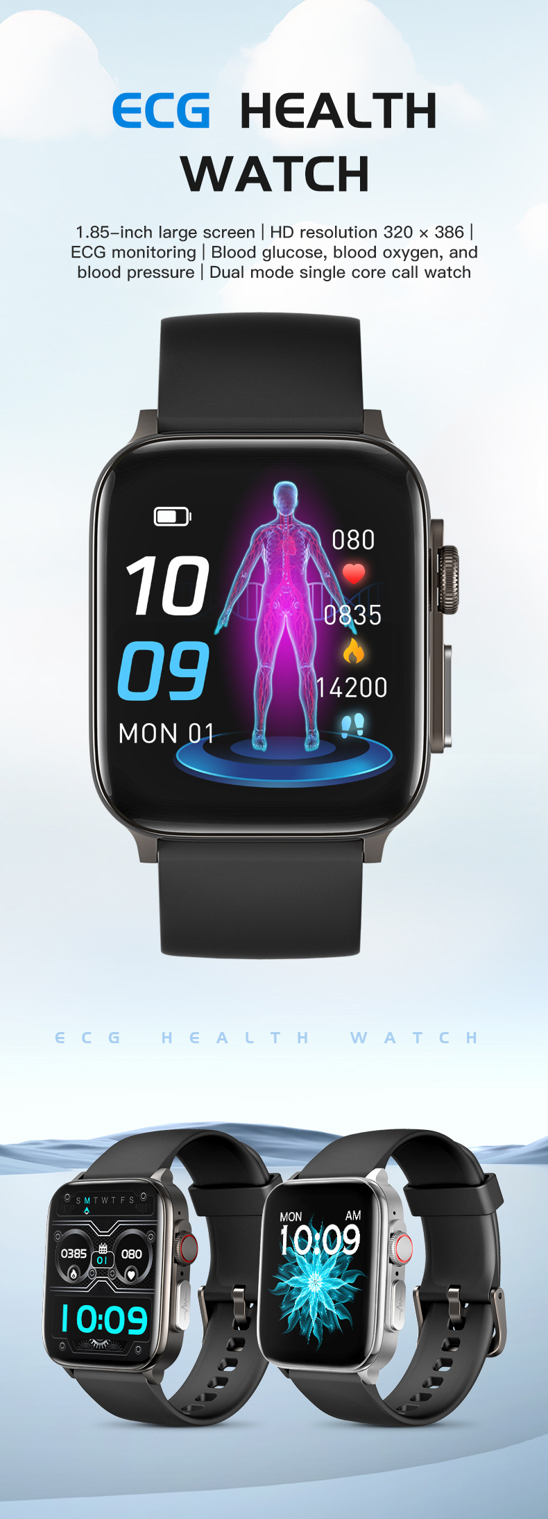 LIGE New Sports Bluetooth Call Bracelet Watch Heart Rate Sleep Monitoring Multifunctional Men's Watch_voghion.com