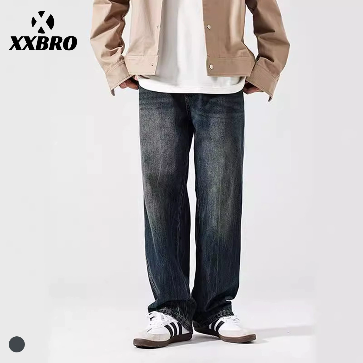Xxbro мужская одежда # тонкая тонкая темно-синие джинсы мужские свободные удобные городские пригородные длинные брюки мужские