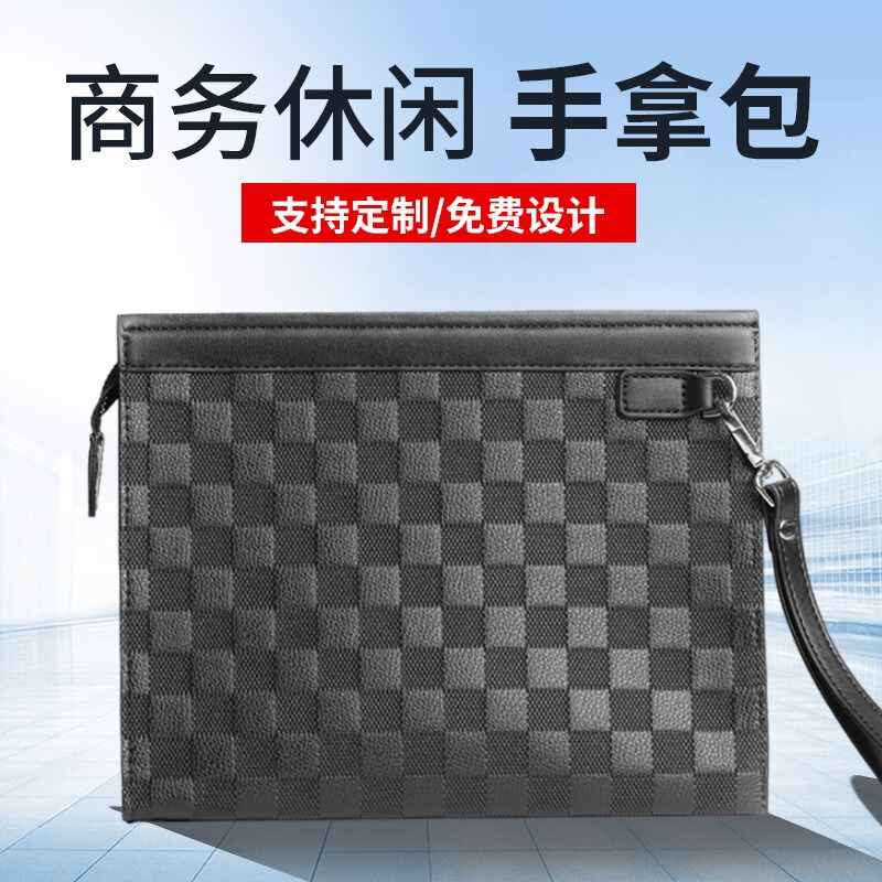 Handbags, Fashionable Trendy Brands, Men's Clutch Bags, Large-Capacity Casual Business Clutch Bags, Plaid Luxury Clutch Bags