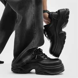 增高7cm德比鞋男复古大头鞋英伦通勤厚底运动皮鞋黑武士老爹鞋潮