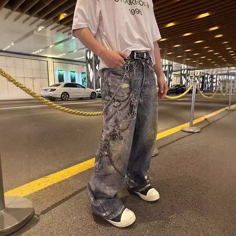 24 Summer New Heavy Industry 3D Visual Printing Niche Trendy Brand Street Style Straight Jeans Men's and Women's Pants