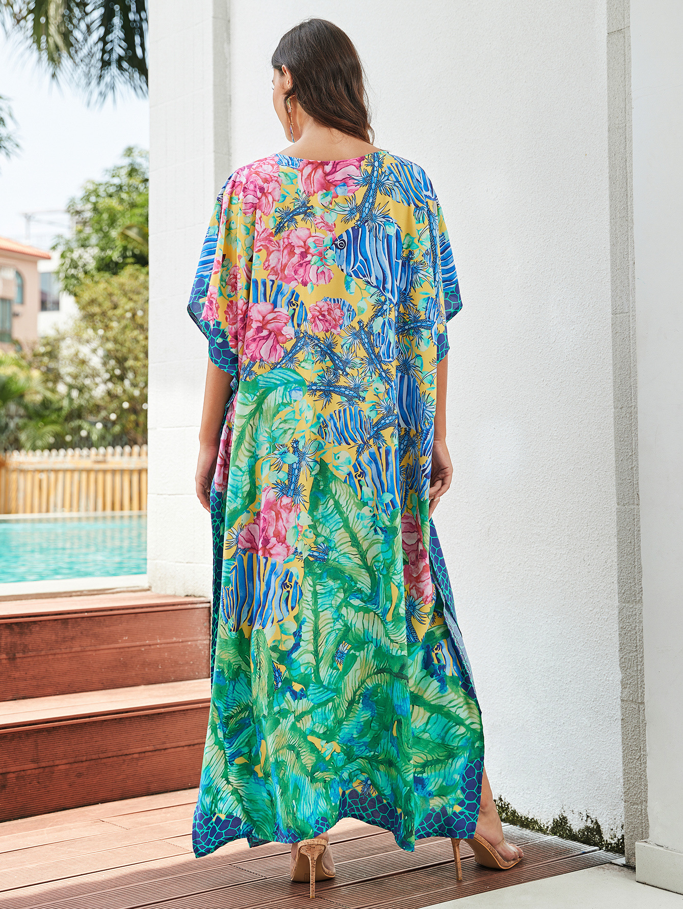 Rochie de plajă lungă kimono dama boho viscoză tie-dye_voghion.com