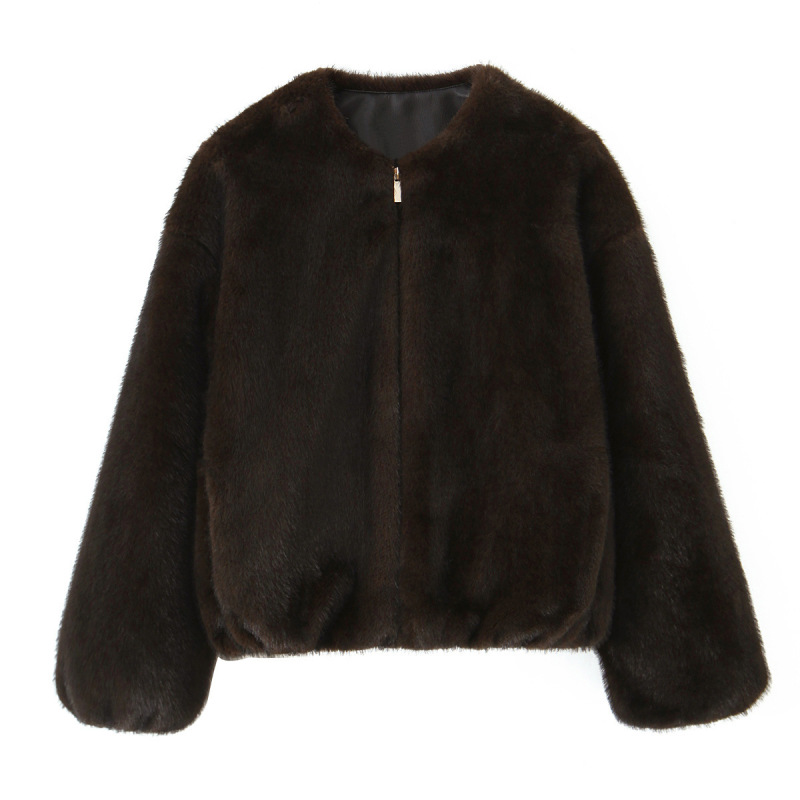 Pb&Za Women's 2025 Autumn New Fashion Artificial Fur Effect Bomber Jacket 6318288