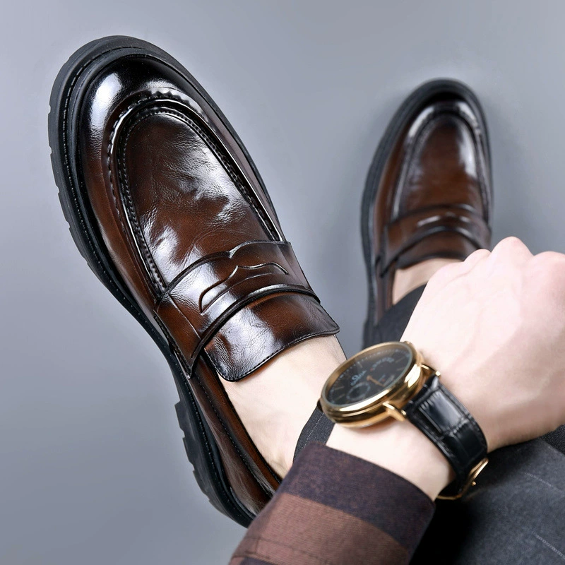 Shoes for leather shoes, high footwear for leisure English style, universal trend loafers, genuine leather