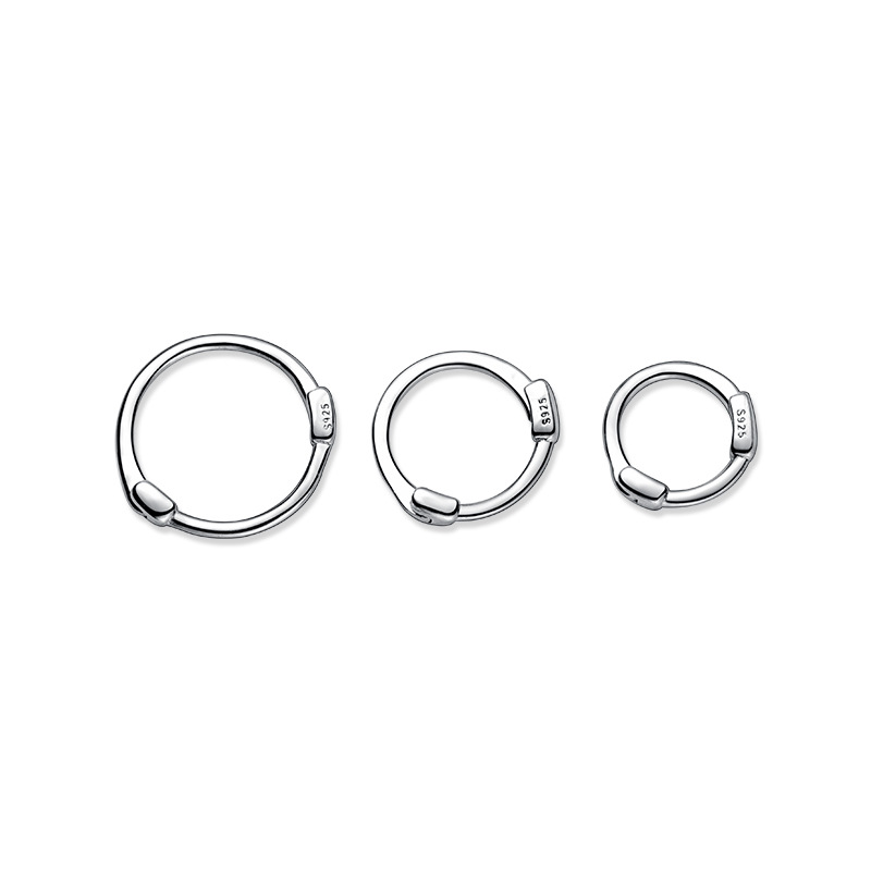 Eloch s925 aretes redondos de plata japoneses y coreanos simple botón de hueso de oreja simple anillo de orejas de pareja amplio aretes G9376
