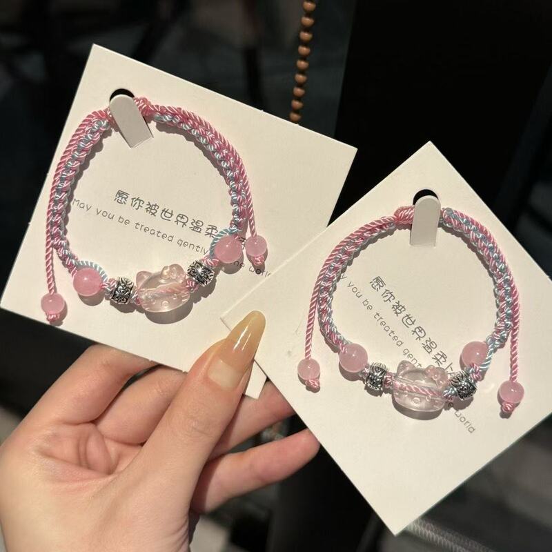Hellokitty Hand-Woven Blue and Pink Hand Rope Bracelet Niche Cute Student Bestie Gift Hello Kitty Accessories Hellokitty Hand-Woven Blue and Pink Hand Rope Bracelet Niche Cute Student Bestie Gift Hello Kitty Accessories