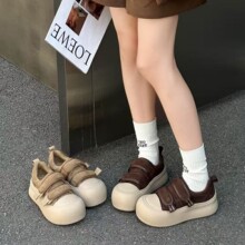 真皮复古魔术贴鞋女2025秋季新款圆头厚底增高百搭休闲板鞋女鞋