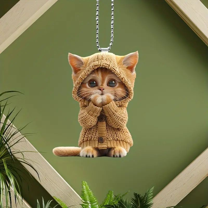 国境を越えた新しいアクリルフラット装飾ペンダント、かわいい猫のカーアクセサリー、クリスマスツリーの装飾品|undefined
