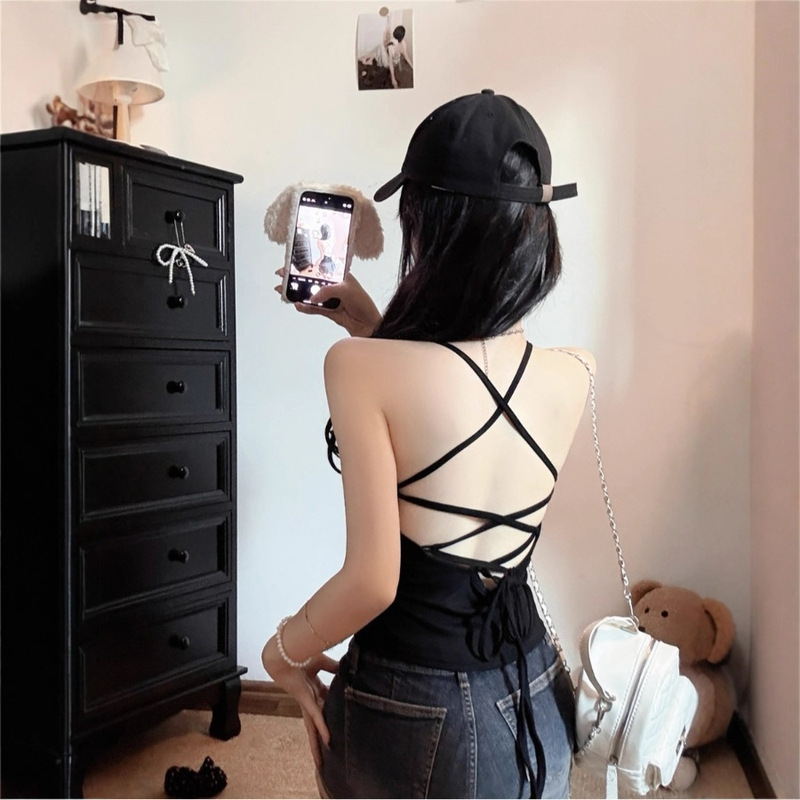 Hot Girl Style Backless Camisole with Straps and Chest Pads, 2025 Summer New Pure Desire Sleeveless Top for Women Hot Girl Style Backless Camisole with Straps and Chest Pads, 2025 Summer New Pure Desire Sleeveless Top for Women