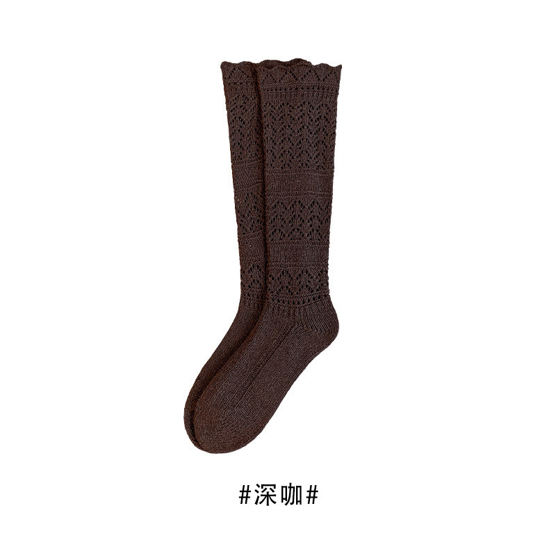 堆堆袜子女秋冬复古潮流针织镂空韩系小腿袜花边长筒袜日系中筒袜|undefined