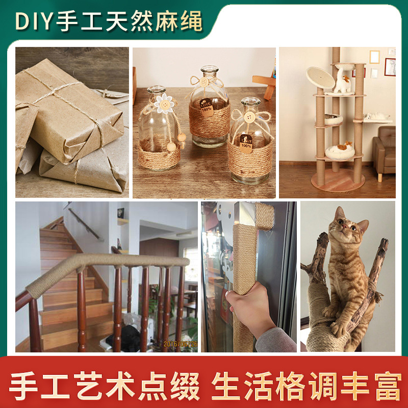 Cuerda de cáñamo gruesa para manualidades, decoración de jarrones, etiquetas, cuerda para atar, material para rascador de gatos de pared