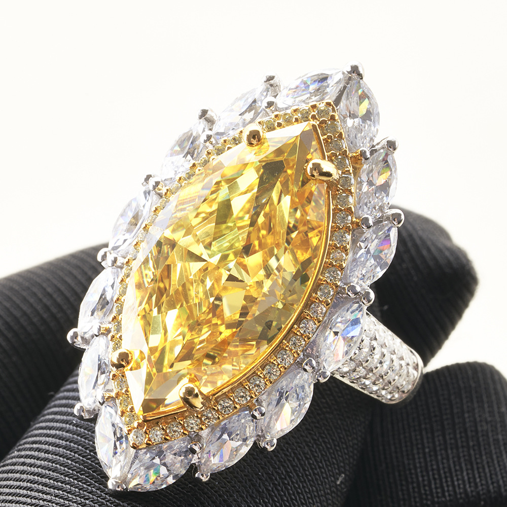 4x8mm caballo ojo corte anillo amarillo de las mujeres anillo de diamantes de las mujeres plata esterlina grueso galvanizado anillo de las mujeres de alta calidad