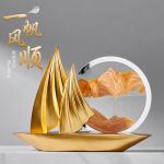 高奢酒柜玄关一帆风顺流沙画送礼大气办公室电视柜工艺品摆件装饰