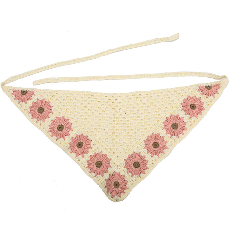 Francia cereza toallas triangulares mujeres primavera y otoño viajes padres-hijos gancho de punto flores hueco pañuelo de arte correa de pelo gorro