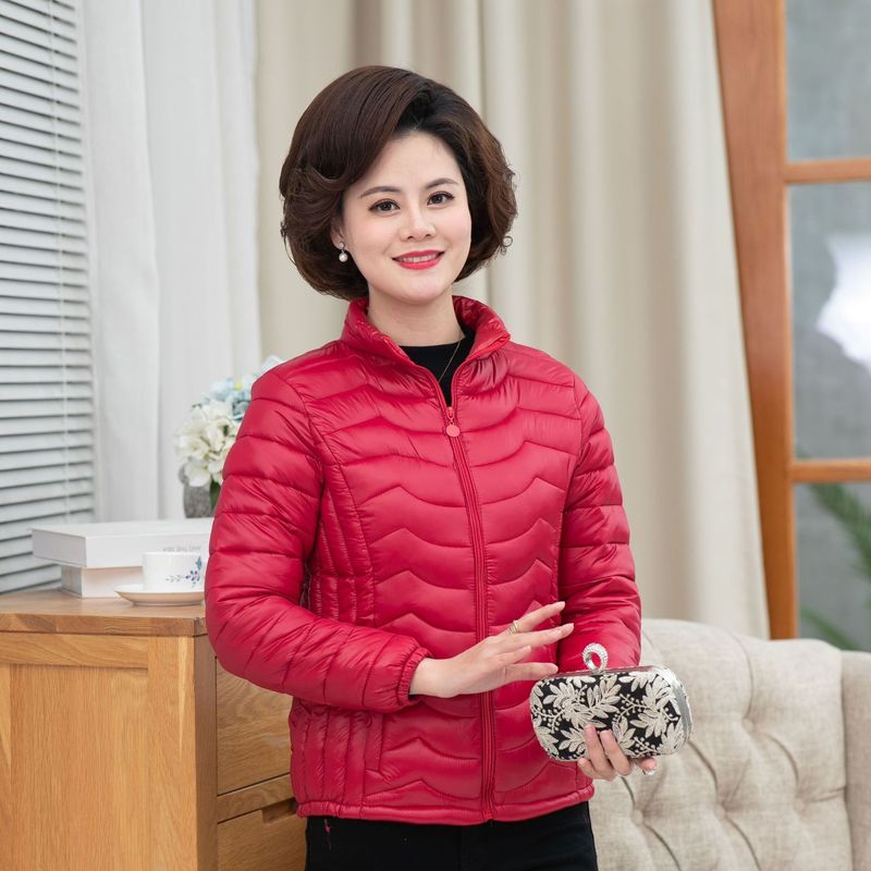 中老年女士修身轻薄羽绒棉棉衣短款外妈妈装加大加肥立领棉服棉袄|undefined