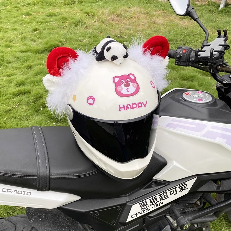 Fleece Red Sheep Ear Helmet Accessory, Detachable Universal Motorcycle/Electric Vehicle Helmet
