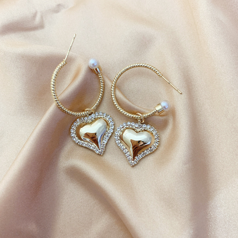 Sweet Heart Shape Alloy Plating Artificial Rhinestones Earrings 1 Pair display picture 5