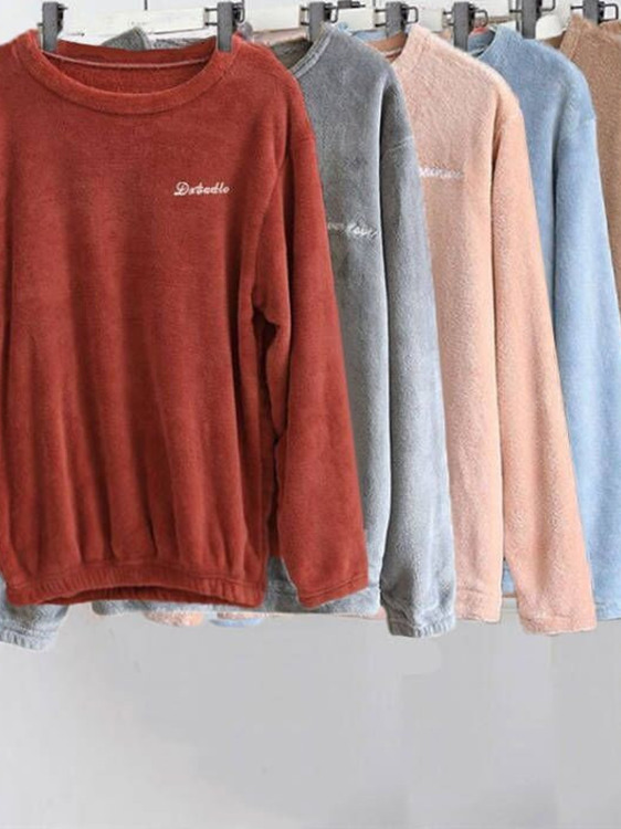 Warm Tops for Women, Autumn and Winter Lazy Home Clothes, Coral Velvet New Style, Velvet Thickeneded Pajamas, Round Neck Warm Clothes for Outer Wear