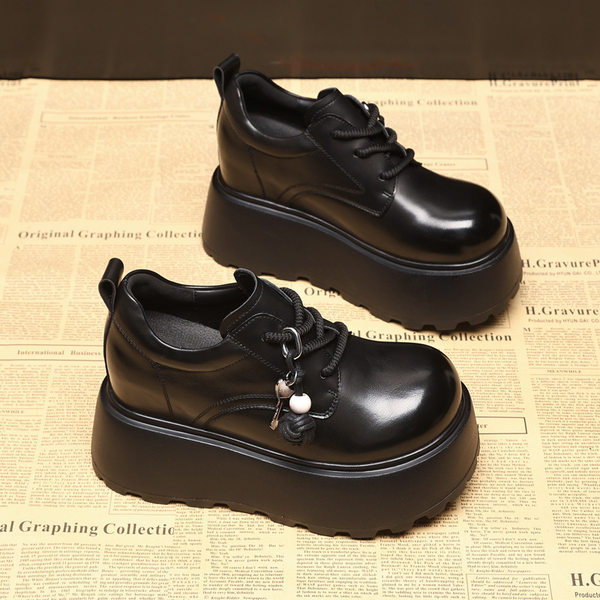 Giày loafer nữ đế dày tăng chiều cao phong cách Hàn Quốc — màu đen