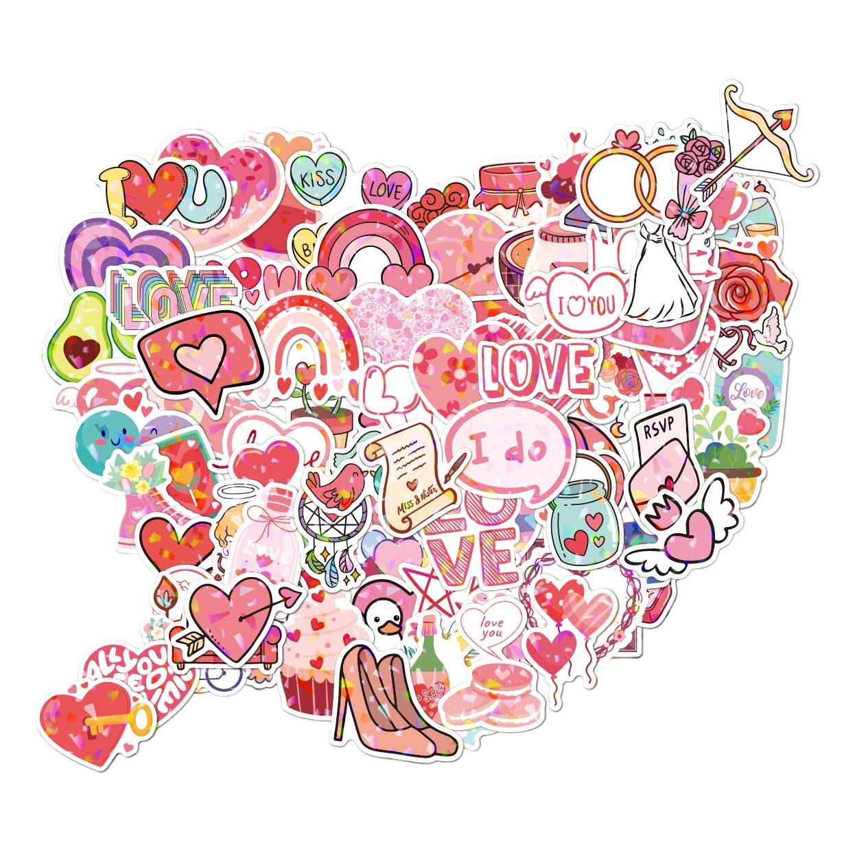 Día de San Valentín pegatinas 100 unidades holográfica láser taza teléfono caso DIY amor regalo de boda pegatinas decorativas